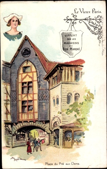 Artysta lito Robida, Albert, Paryż, Chocolat Guerin Boutron, Reklama, Cour du Pre aux Clercs