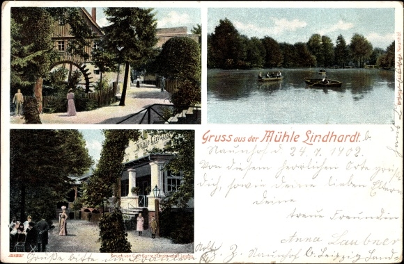 Ak Lindhardt Naunhof im Kreis Leipzig, Wassermühle, Panorama vom Ort 