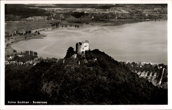 Ak Bodman Ludwigshafen am Bodensee, Bodman-ruïnes, staand formaat, landschap, zwart-wit, Hotel Li