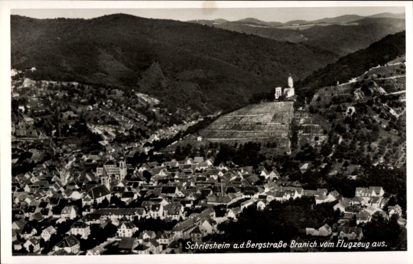 Ak Schriesheim an der Bergstraße, Fliegeraufnahme, Branich