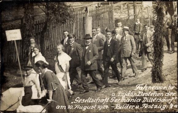 Photo PC Dittersdorf Amtsberg in the Ore Mountains, consecration of flags Society Germania 1924, pageant