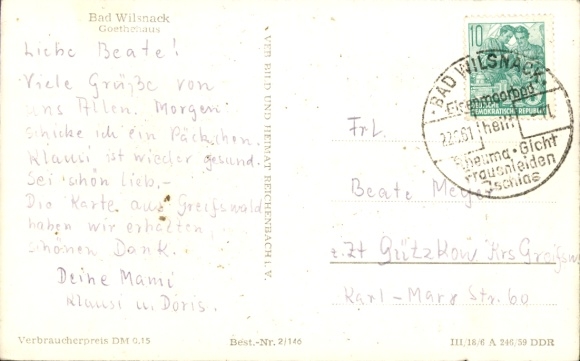 Postcard Bad Wilsnack in the Prignitz, Goethe House