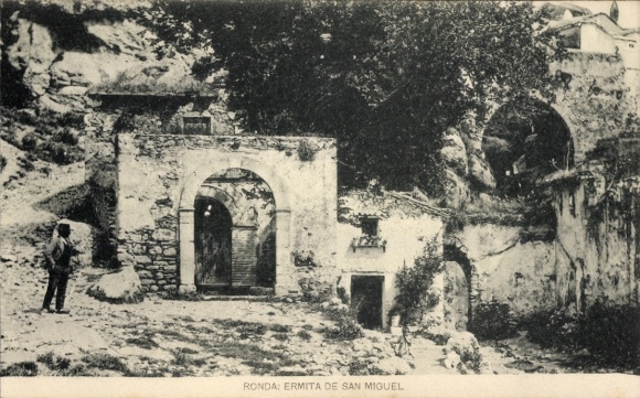 PC Ronda Andalusia Spain, Ermita de San Miguel, ruins, black and white photo, natural surroundings