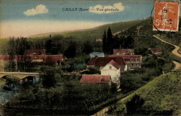 Ak Cailly Eure, Landschaftsansicht von  Brücke, Häuser, Hügel