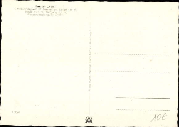PC German warship, cruiser Cologne, Kriegsmarine
