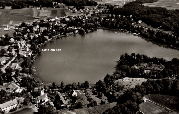 Postcard Wessling Weßling Upper Bavaria, aerial photograph, Cafe am See