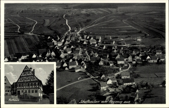 Ak Schafhausen Weil der Stadt in Württemberg, Luftaufnahme von  Rathaus, ländliche Umgebung