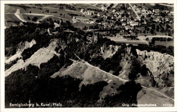 Postcard Kusel in der Pfalz, aerial photograph, Remigiusberg