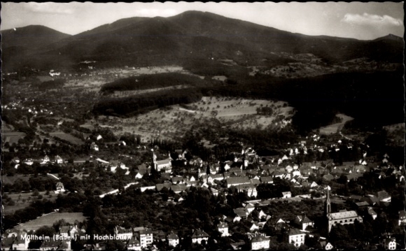 Postcard Müllheim in Baden Markgräflerland, aerial photograph, Hochblauen