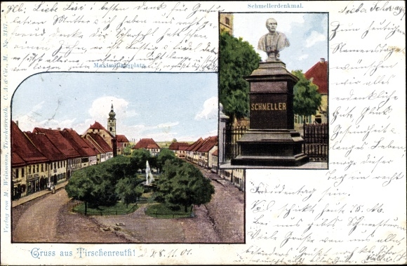 KP Tirschenreuth w Górnym Palatynacie w Bawarii, Maximiliansplatz, pomnik Schmellera