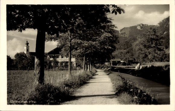 Postcard Unterwössen in Upper Bavaria, partial view, church tower