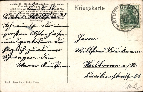 Artist PC Kaskeline, F., child in uniform, flag, basket of eggs