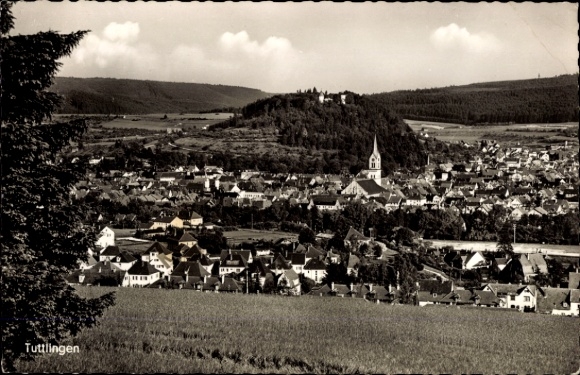 Postcard Tuttlingen an der Donau Württemberg, city view of church, houses, landscape