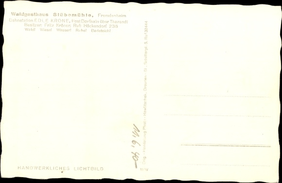 Postcard Edle Krone Klingenberg in the Ore Mountains, forest inn Stübemühle
