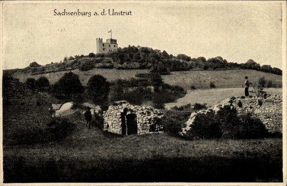 Ak Sachsenburg Oldisleben im Kyffhäuserkreis, Ruinen, Steinmauer, Burg