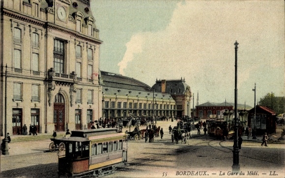 Postcard Bordeaux Gironde, La Gare du Midi, tram