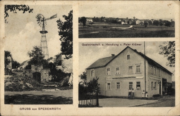 Postcard Spesenroth in the Hunsrück, general view, Krämer's inn