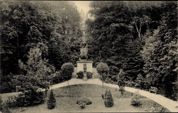 Postcard Bad Lausick in Saxony, terrace area in the spa park, green spaces