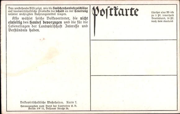 Postcard intermediate trade surcharges on agricultural products in Berlin, meat, bread, milk