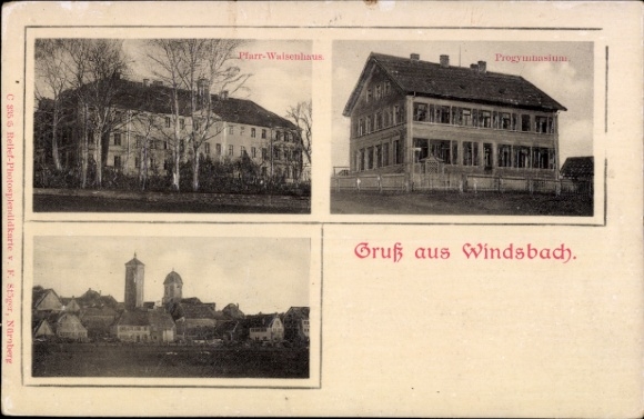 Relief Ak Windsbach Mittelfranken, Pfarr-Waisenhaus, Progymnasium, Stadtansicht