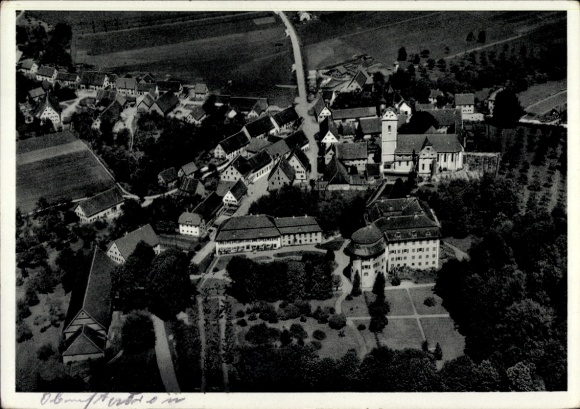 Postcard Oberstadion in Upper Swabia, aerial photograph