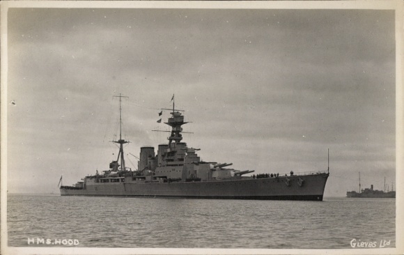 Postcard British warship, battleship HMS Hood