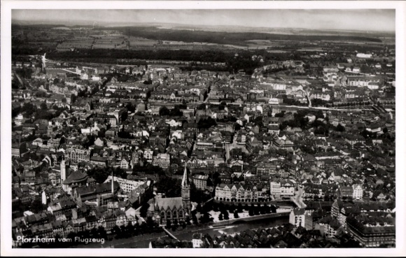 Postcard Pforzheim in the Black Forest, aerial view of the city, Black Forest, jewelry and watches