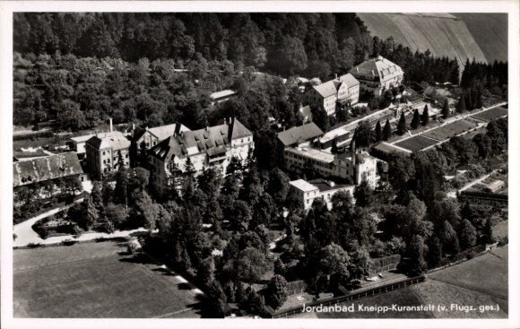 Postcard Jordanbad Biberach an der Riß Upper Swabia Württemberg, Kneipp health resort, aerial photograph