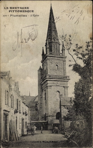 Postcard Pluméliau Morbihan, church