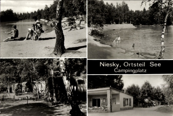 Postcard Niesky See Saxony, campsite, beach, visitors