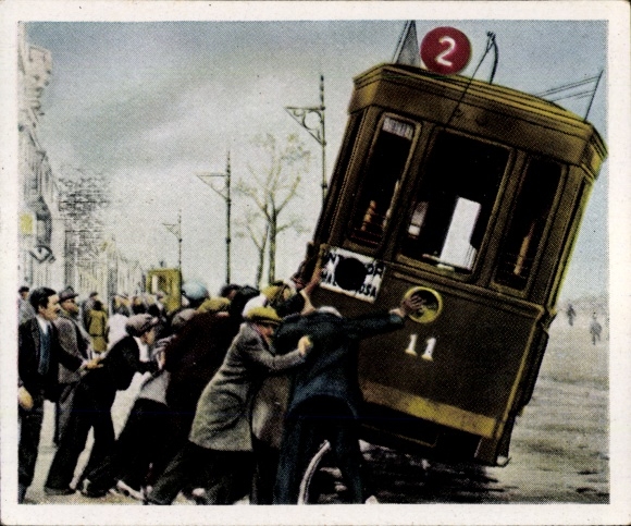 Collector's picture The post-war period No. 162 March 1931 Riots Valencia, crowd overturns tram cars