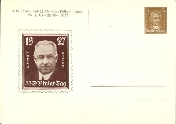 Postwaardestuk Ak 4e Bondsdag en 33e Duitse Filatelistendag 1927, Ernst Stock, GS DR PP 97 C2 09