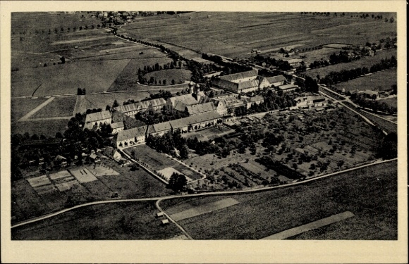 Postcard Benediktbeuern in Upper Bavaria, aerial view, monastery, gardens, fields