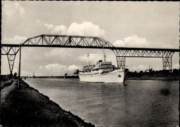 PC Kiel Canal, high bridge, ship MS Coat of Arms von Hamburg, HADAG