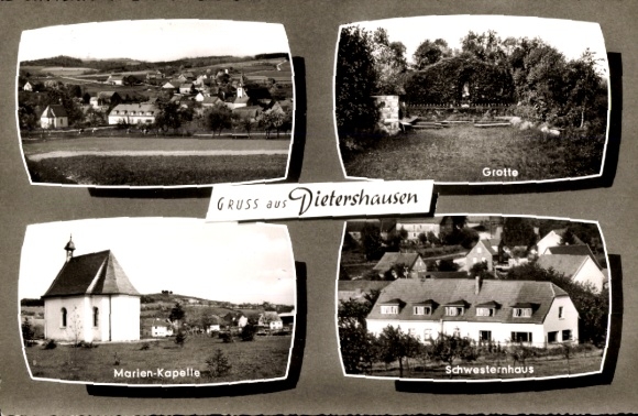 Ak Dietershausen Künzell in Hessen, algemeen beeld, grot, Mariakapel, zustershuis