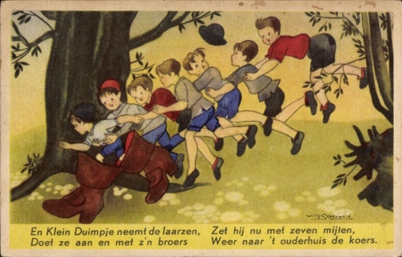 Ak Girls De Kleine Duim, Kinderen in het Bos, Grote Schoenen