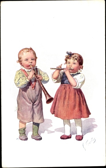 Artist PC Holiday, Karl, twee kinderen spelen fluit, BKWI 774 1
