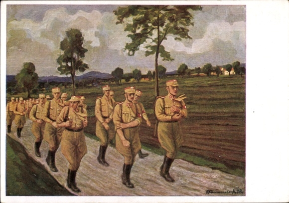 Artist Postcard Frauendorfer, Eduard, We march for the homeland, Acquire the SA sports badge