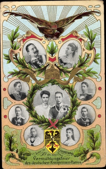 Präge Ak Vermählungsfeier Kronprinz Wilhelm von Preußen und Cecilie, Kaiserin, Victoria Luise