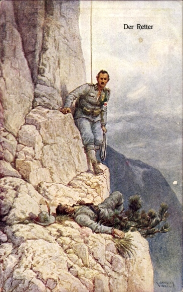 Kunstenaar Ak The Savior, Imperial en Royal Mountain Infantry, Accidental Mountaineer