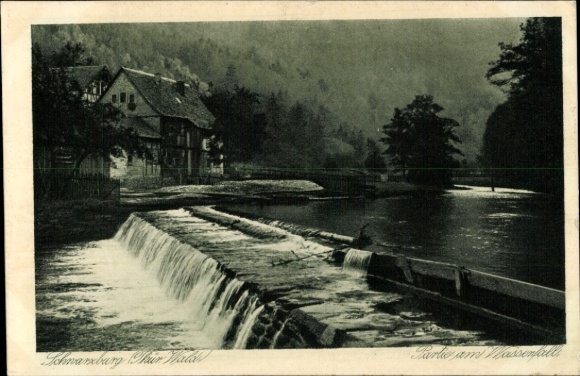 Ak Schwarzburg in Thüringen, Teilansicht, Wasserfall