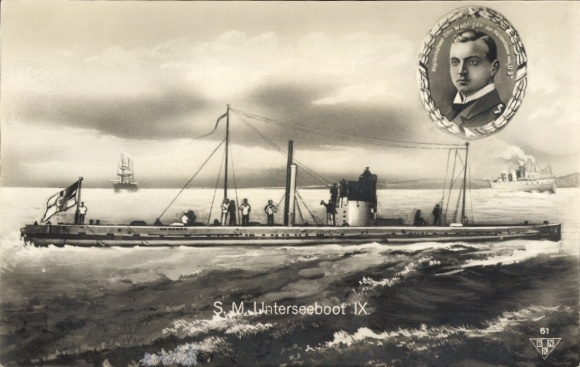 Ak Deutsches U Boot, Unterseeboot, SM U 9, Kapitänleutnant Otto Weddigen