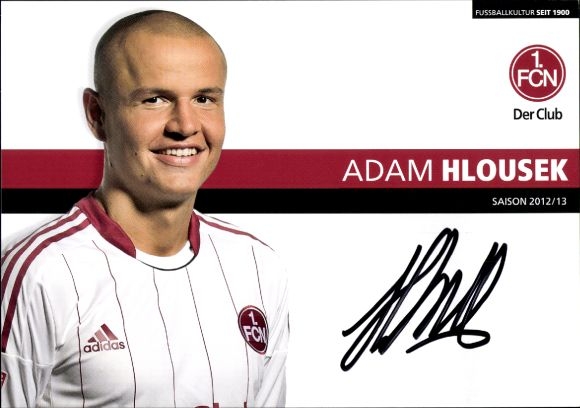 Autograph card footballer Adam Hlousek, 1. FC Nuremberg, autograph