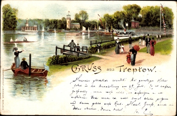Chromo-Litho Berlin Treptow, Kaiser Wilhelmgarten, steamer pier