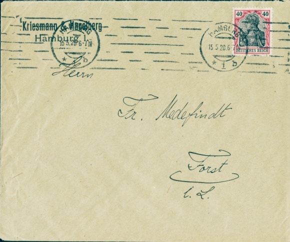 Briefumschlag Kriesmann & Hagelberg, Hamburg 1