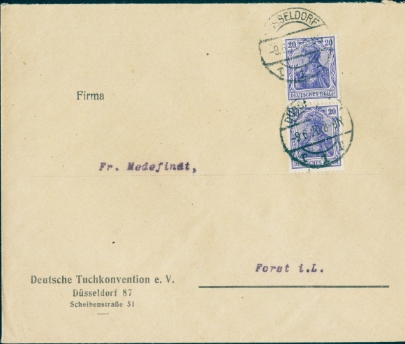 Briefumschlag Deutsche Tuchkonvention e.V., Düsseldorf 87, Scheibenstraße 51