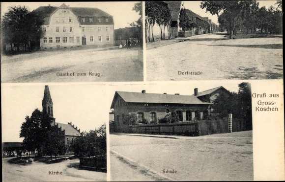 KP Großkoschen Senftenberg Niederlausitz, szkoła, kościół, Gasthof zum Krug, Dorfstraße