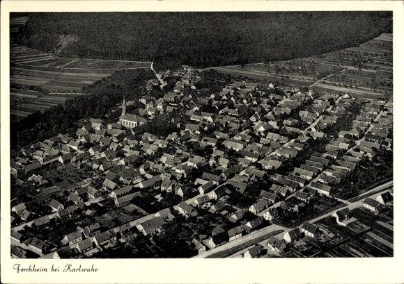 Postcard Forchheim (near Karlsruhe) Rheinstetten in Baden, aerial photograph