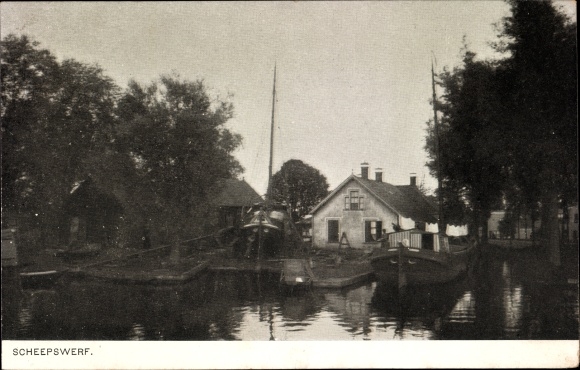 Postcard Woubrugge Jacobswoude Südholland, Shipyard