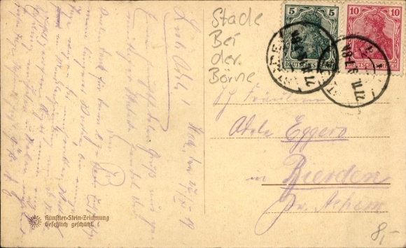 Lithograph artist Postcard Stade in Lower Saxony, near the Börne